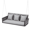 thumbnail image 1 of Vicluke 3-Seat Woven Rope Hanging Porch Swing Outdoor, Metal Iron Patio Bench Swing with Cushions, 1 of 7