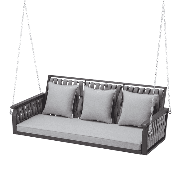Vicluke 3-Seat Woven Rope Hanging Porch Swing Outdoor, Metal Iron Patio Bench Swing with Cushions