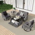 thumbnail image 1 of Vicluke 5 Piece Patio Furniture Set, Wicker Outdoor Conversation Sofa Set with Swivel Chairs, Loveseat, Storage Coffee Table, Glass Side Table, Soft Cushions for Deck Backyard Porch（4 Seats, Gray）, 1 of 9