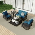 thumbnail image 1 of Vicluke 5 Piece Patio Furniture Set, Wicker Outdoor Conversation Sofa Set with Swivel Chairs, Loveseat, Storage Coffee Table, Side Table, Soft Cushions for Deck Backyard Porch（4 Seats, Turquoise), 1 of 1