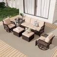 thumbnail image 1 of Vicluke 6 Piece Patio Furniture Set, Wicker Outdoor Conversation Sofa Set with Swivel Chairs, 2 Ottomans, Storage Coffee Table, Rattan Outdoor Sectional for Deck Backyard Porch （7 Seats, Khaki), 1 of 9