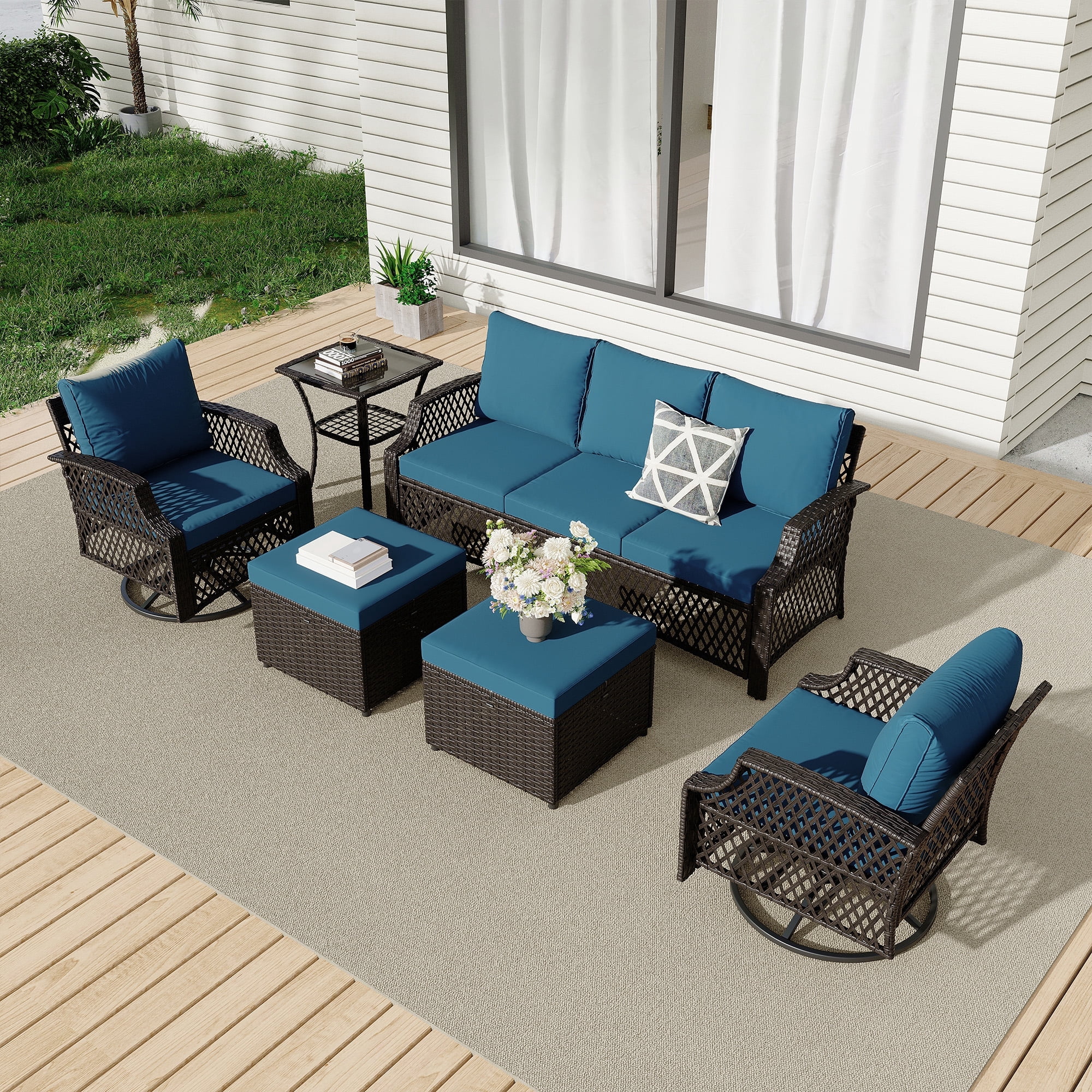 Vicluke 6 Piece Patio Furniture Set, Wicker Outdoor Conversation Sofa ...