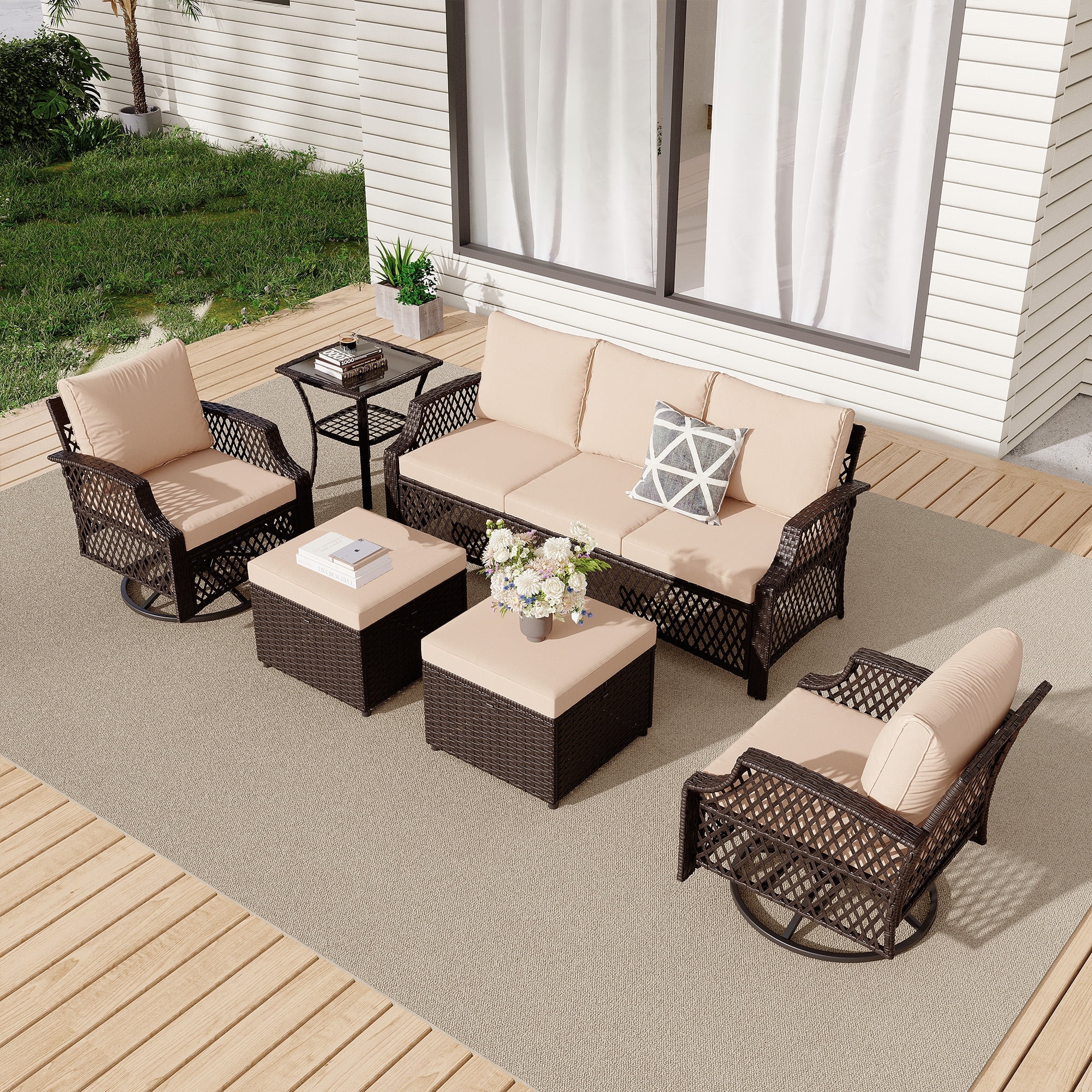 Vicluke 6 Piece Patio Furniture Set, Wicker Outdoor Conversation Sofa ...