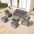thumbnail image 1 of Vicluke 6 Piece Patio Furniture Set, Wicker Outdoor Conversation Sofa Set w/ 2 Ottomans, Storage Coffee Table, Rattan Outdoor Sectional for Deck Backyard Porch (7 Seats, Gray), 1 of 7