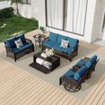 thumbnail image 1 of Vicluke 6 Piece Patio Furniture Set, Wicker Outdoor Conversation Sofa Set with Swivel Chairs, Loveseat, Storage Coffee Table, Rattan Outdoor Sectional for Deck Backyard Porch（7 Seats, Turquoise), 1 of 10