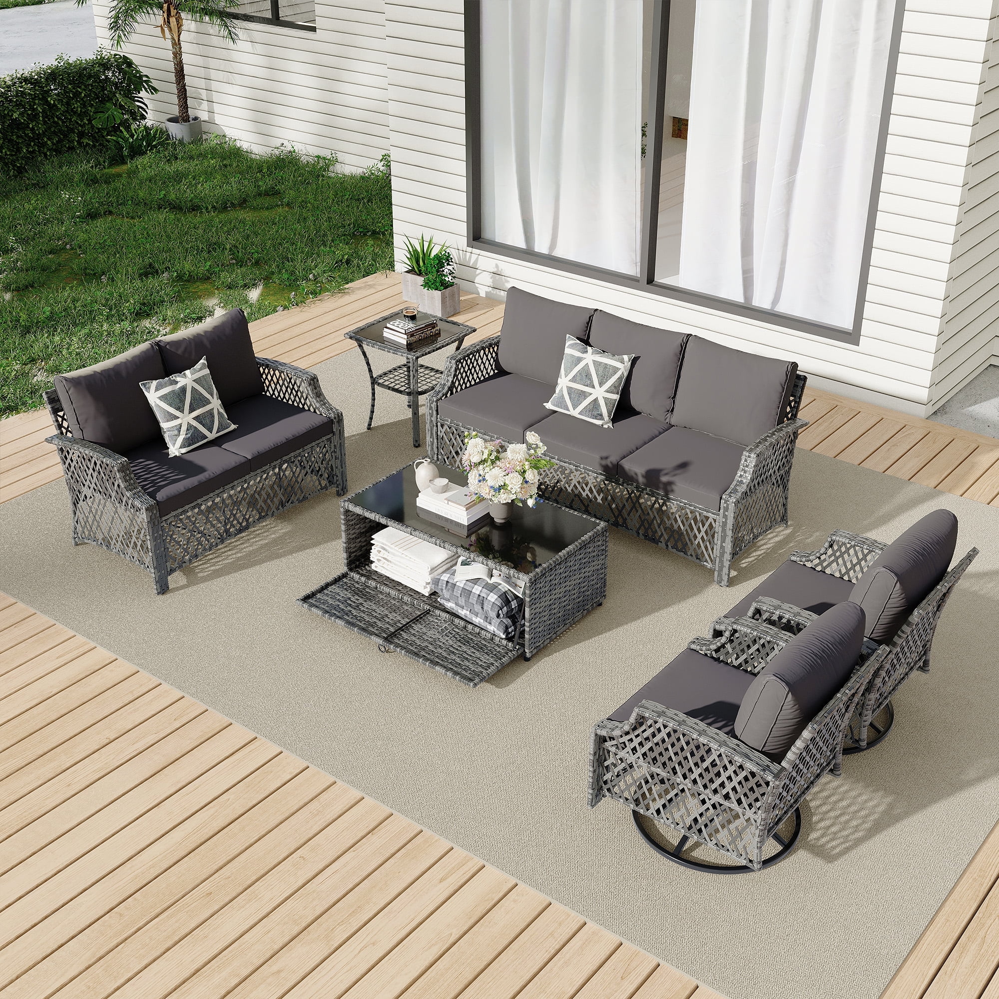 Vicluke 6 Piece Patio Furniture Set, Wicker Outdoor Conversation Sofa ...