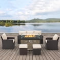 thumbnail image 1 of Vicluke 7 Piece Rattan Patio Furniture Set with Propane Fire Pit Table, Wind Guard for Outdoor, Beige, 1 of 8
