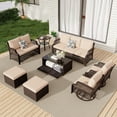thumbnail image 1 of Vicluke 8 Piece Patio Furniture Set, Wicker Outdoor Conversation Sofa Set with Swivel Chairs, 2 Ottomans, Storage Coffee Table, Rattan Outdoor Sectional for Deck Backyard Porch （9 Seats, Khaki), 1 of 9