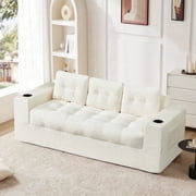 Vicluke Boneless Couch for Living Room, 75 Modern 3-Seater Sofa with Deep Seat, Upholstered Cloud Sofa with Cup Holder, No Assembly Couch, Compressed Floor Sofa for Bedroom, Dorm, Apartment,Beige
