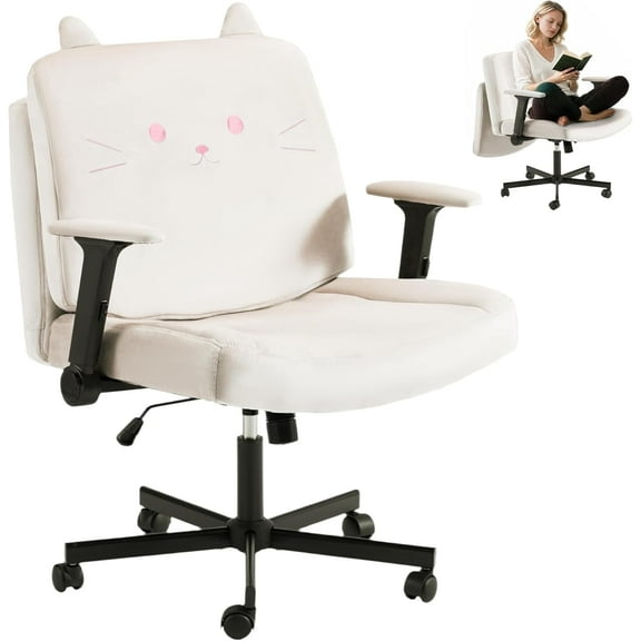 Vicluke Criss Cross Chair with Wheels, Oversized Office Chair Featuring Extra-Wide Seat & Adjustable Backrest for Home Office, Cute & Comfortable Chair for Dressing, Gaming, Reading(Beige)