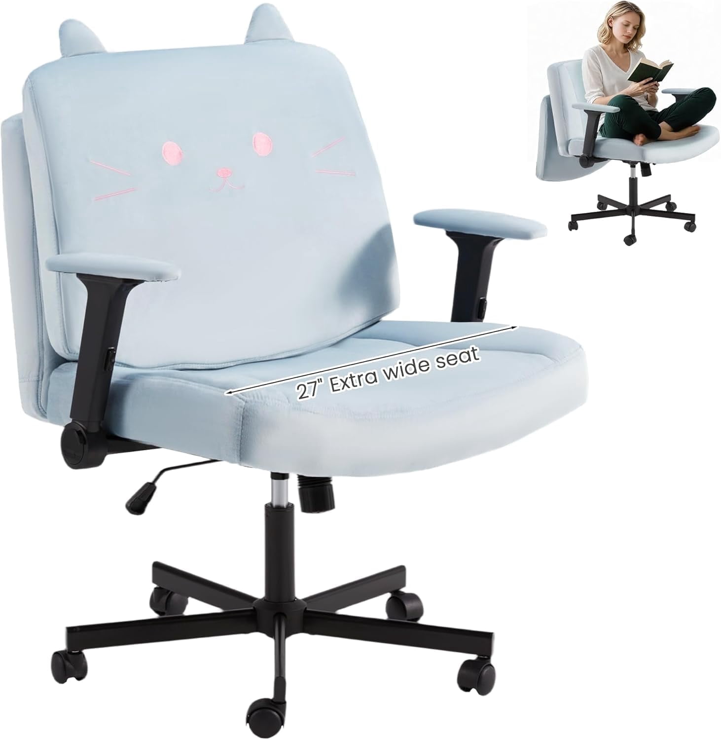 Vicluke Criss Cross Chair with Wheels, Oversized Office Chair Featuring Extra-Wide Seat & Adjustable Backrest for Home Office, Cute & Comfortable Chair for Dressing, Gaming, Reading(Blue)
