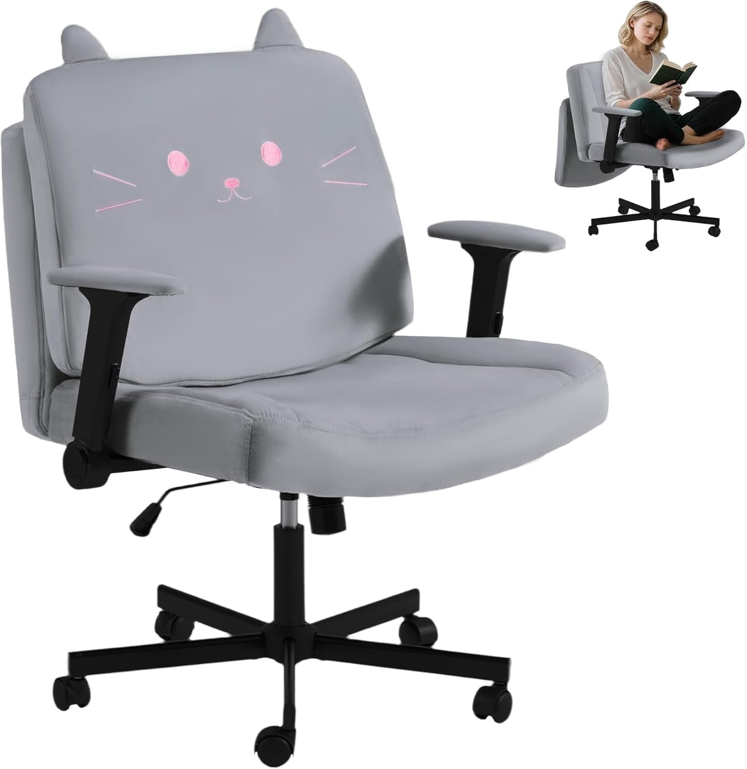 Vicluke Criss Cross Chair with Wheels, Oversized Office Chair Featuring Extra-Wide Seat & Adjustable Backrest for Home Office, Cute & Comfortable Chair for Dressing, Gaming, Reading(Gray)