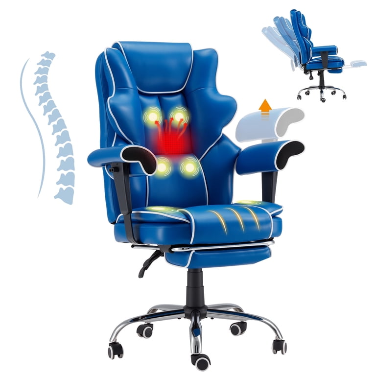 Office Chair Massage With Heating & Footrest - 6-Point Vibration, Reclining Executive  Desk Chair For Home Office Massage Office Chair