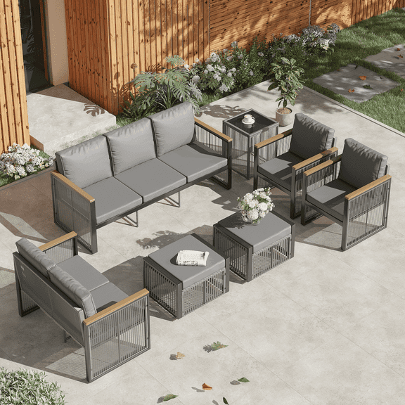 Vicluke Metal Outdoor Patio Furniture Set, 7 Piece Outdoor Sectional Patio Conversation Set, All Weather Outdoor Couch Set Patio Sofa Set for Deck, Lawn