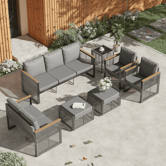 Vicluke Metal Outdoor Patio Furniture Set, 7 Piece Outdoor Sectional Patio Conversation Set, All Weather Outdoor Couch Set Patio Sofa Set for Deck, Lawn