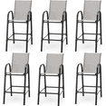 thumbnail image 1 of Vicluke Patio Bar Height Stools Set of 6,High Back Outdoor Chairs with Armrests and Footrests,Textilene Chairs with Breathable Fabric & Metal Frame for All Weather,Light Grey, 1 of 7