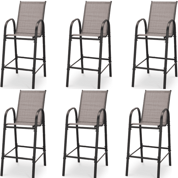 Vicluke Vicluke Patio Bar Height Stools Set of 6,High Back Outdoor Chairs with Armrests and Footrests,Textilene Chairs with Breathable Fabric & Metal Frame for All WeatherTaupe