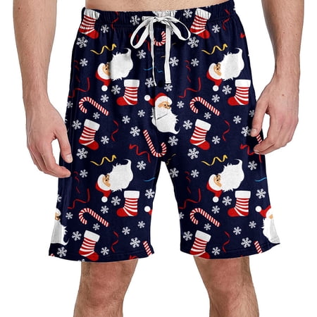 BounceUp Men's Christmas Pajama Shorts with Pockets, Drawstring Waist and Hidden Button Fly, Holiday Sleep and Lounge Bottoms, M-XXL