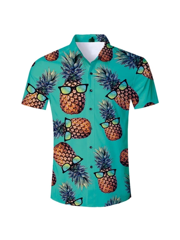 Men's Hawaiian Shirt Short Sleeve 3D Pineapple Button Down Shirts Graphic Holiday Beach Shirts