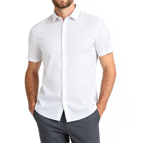 Vicojack Men's Short Sleeve Button Down Shirt - Athletic Fit, Stretch, Wrinkle-Free Casual Dress Shirt M-XXL
