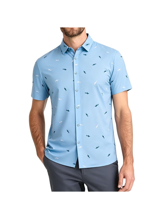 Men's Short Sleeve Button Down Shirt - Athletic Fit, Stretch, Wrinkle-Free Casual Dress Shirt M-XXL