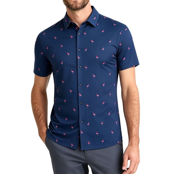 BounceUp Men's Short Sleeve Button Down Shirt - Athletic Fit, Stretch, Wrinkle-Free Casual Dress Shirt M-XXL