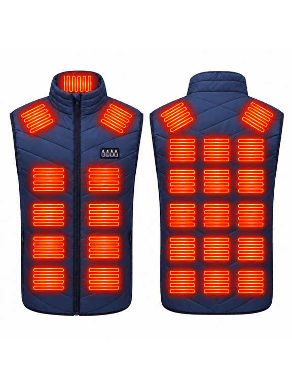 Men's USB Heated Vest 26 Heating Zones Carbon Fiber Heating Waistcoat, 3 Temp Levels Stand Collar Washable Winter Warm Jacket - Battery Not Included
