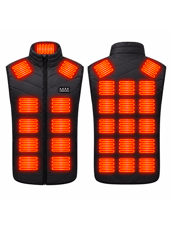 Men's USB Heated Vest 26 Heating Zones Carbon Fiber Heating Waistcoat, 3 Temp Levels Stand Collar Washable Winter Warm Jacket - Battery Not Included