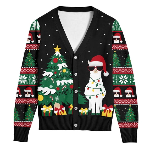 BounceUp Mens Ugly Christmas Sweater Cardigan V Neck Button Front Long Sleeve Knitwear