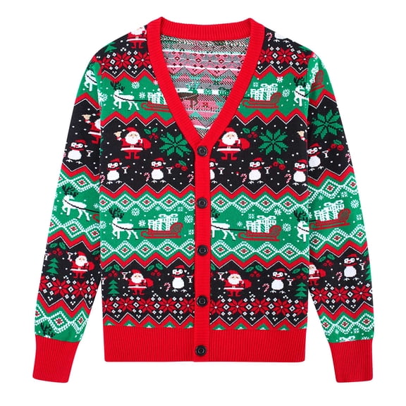 BounceUp Mens Ugly Christmas Sweater Cardigan V Neck Button Front Long Sleeve Knitwear