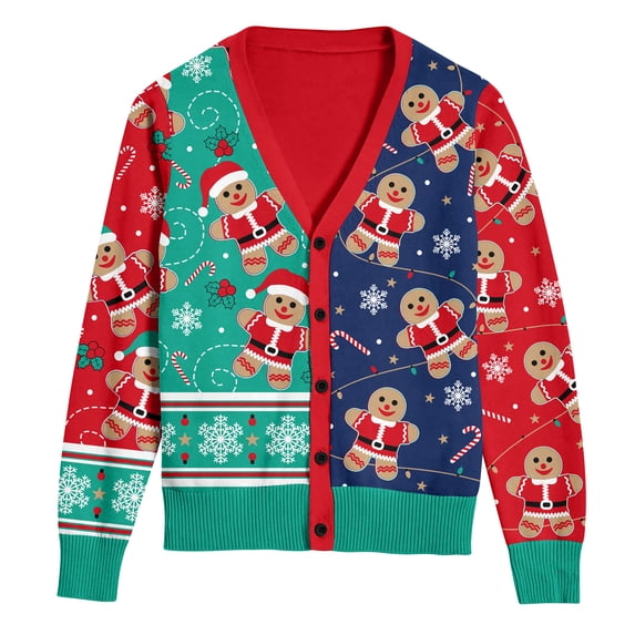 BounceUp Mens Ugly Christmas Sweater Cardigan V Neck Button Front Long Sleeve Knitwear