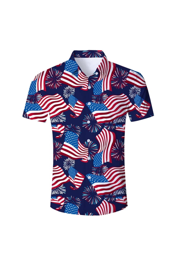 Mens 3D Print Hawaiian Shirts Patriotic Short Sleeve Casual Button Down Shirt for 4th of July Anniversary