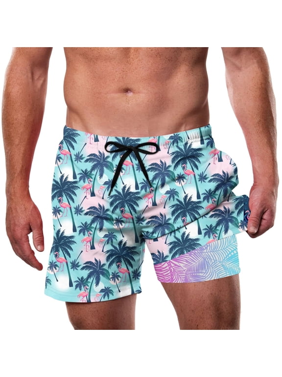 Mens Swimming Trunks with Compression Liner Swim Shorts 5.5 inch Quick Dry Bathing Suit Anti Chafe Boardshorts