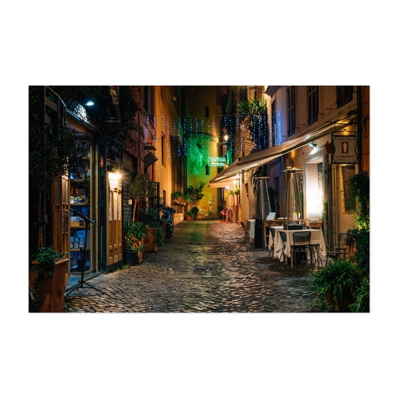 Vicolo Scavolino 02 - Rome Lazio Italy Photography Nightlife Street Photography Architecture City Travel Poster Scenic Neon Sign Unframed Wall Art Print 4 x 6 inches
