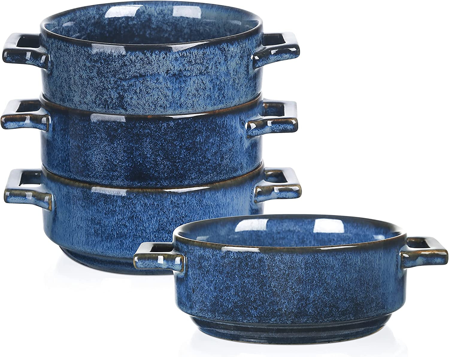 Vicrays Large 24 oz Ceramic Soup Bowls with Double Handles, Stackable