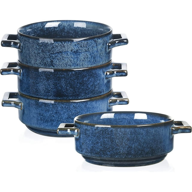 Vicrays Large 24 oz Ceramic Soup Bowls with Double Handles, Stackable