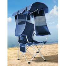 VictSing Beach Chair with Retractable Canopy Shade, Beach Chairs for Adults with Cup Holder, Side Pocket, Portable Chairs Foldable Camping Chair for Lawn/Camping/Tailgates/Sports/ Beach