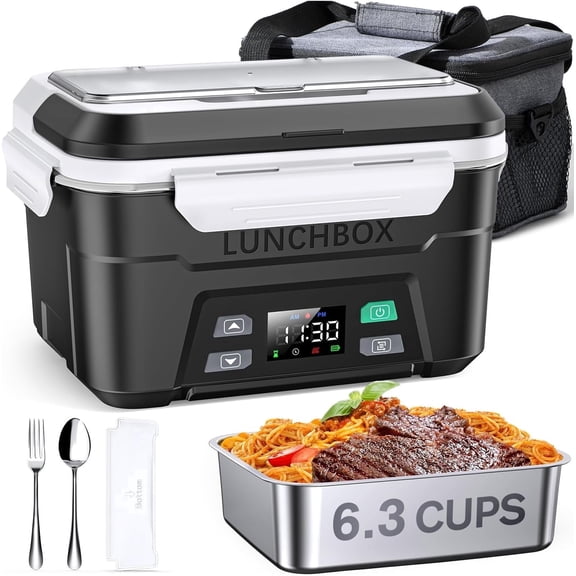 Victsing Cordless Electric Lunch Box, 6.3 XL Cups, 2H Heat & 1H Auto Warm, Timing Leakproof Divider, Insulated Bag for Office Travel Outdoor, Portable Heating Lunch Box