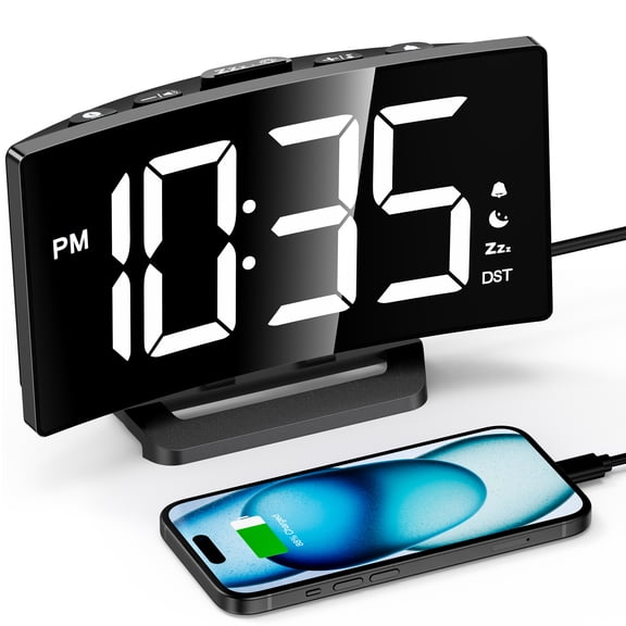 VicTsing Digital Alarm Clock, Curved Screen Bedside Clock with Custom Night Mode, 5 Brightness Levels, 2 Volume, 3 Alarm Sounds, Snooze, USB Charger, Power Memory, 12/24H DST for Bedroom