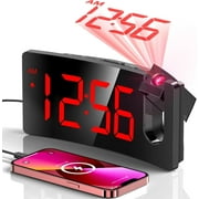 VictSing Modern Curved Design Projection Alarm Clock - 180  Rotatable Projector, 3-Level Brightness Dimmer, Progressive Volume, 9-Minute Snooze, 12/24H Format for Bedroom