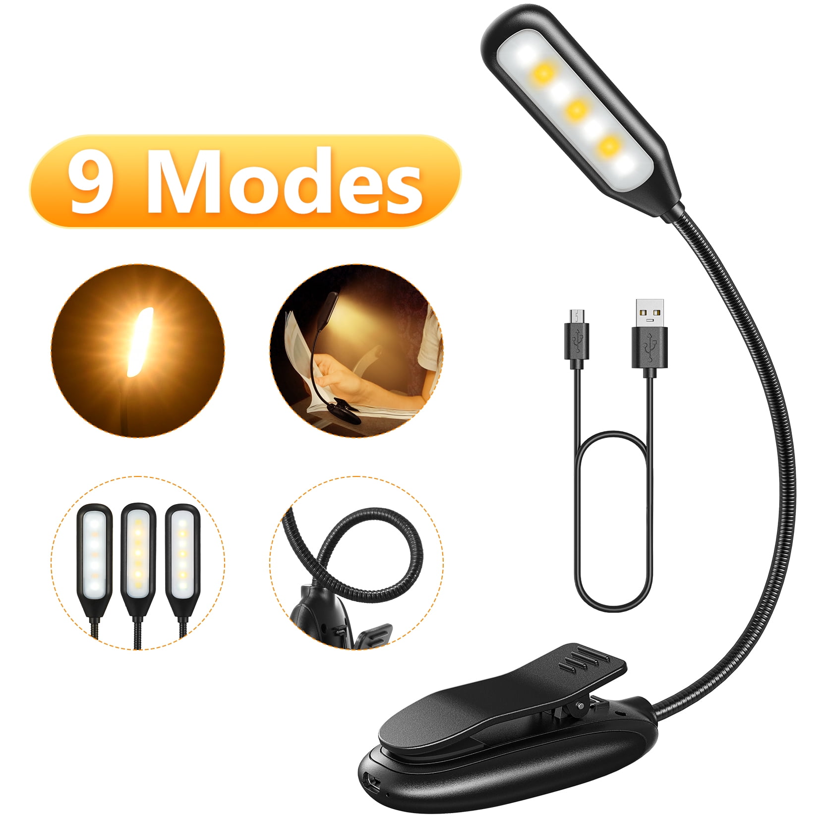 VictSing Rechargeable Book Light 7 LED, 3 Brightness Levels & 3 Color