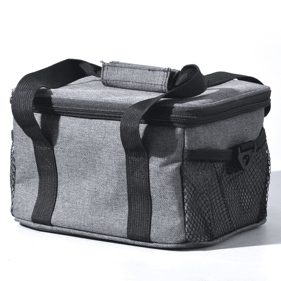 VictSing unisex insulated lunch bag, leak-proof, washable, single-layer, with insulated handle, adjustable shoulder strap and side mesh pocket, suitable for commuting and outdoor activities, gray.