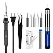 Victake 60W Soldering Iron Kit - Adjustable Temperature, 5pcs Different Tips, Desoldering Pump,Stand, anti-static Tweezers and Solder Wire