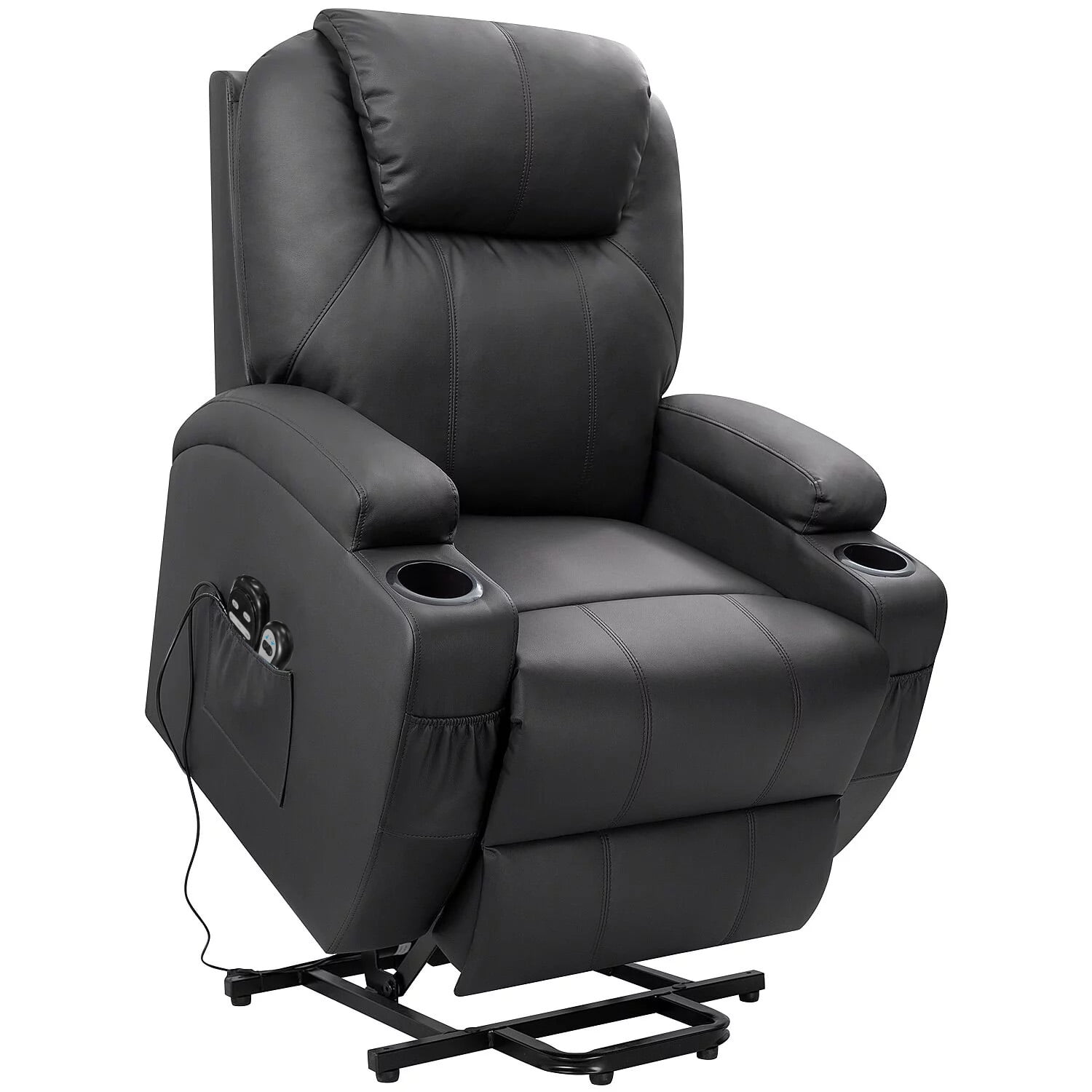 VICTONE Power Lift Recliner Chair With Massage - Leather Reclining Sofa For Elderly, Side Pockets