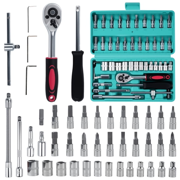 Victool 46pcs Car Repair Hand Tool Set 1/4 Drive Socket Ratchet Wrench Screwdriver Bits Combination Kit