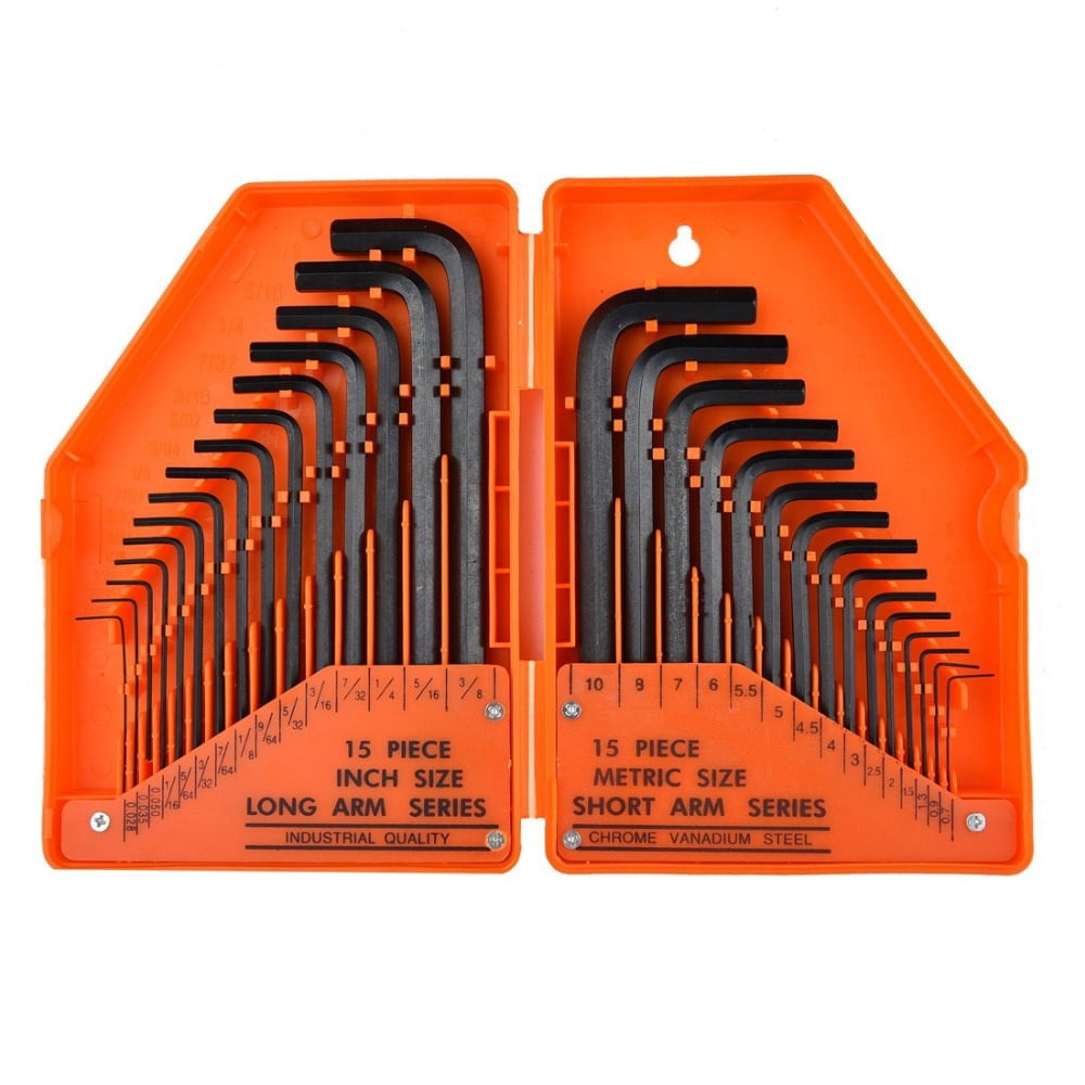 Victool Allen Wrench & Hex Key 30pc Set METRIC & SAE Standard Short Long Arm CrV Steel With Case