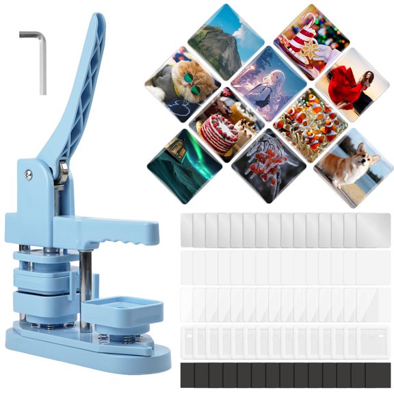 Victool Square Photo Magnet Button Maker Kit 2''x2'' Badge Press Machine with 100 Sets Making Supplies