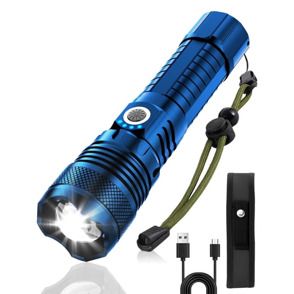 Victoper Blue LED Flashlights, High Powered High Lumens Super Bright Tactical Flashlight, Rechargeable, 5 Modes Zoomable Waterproof Flash Lights for Emergency, Outdoor, Home, Camping, Hiking