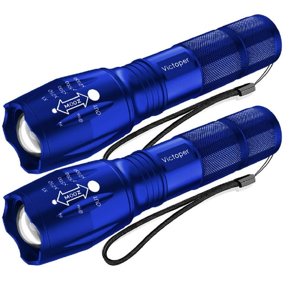 Victoper LED Flashlight 2 Pack Blue, Bright High Lumens Tactical Flashlights High Lumens with 5 Modes, Waterproof Zoomable Flash Light for Outdoor, Gifts for Father's Day Camping Essentials Gear