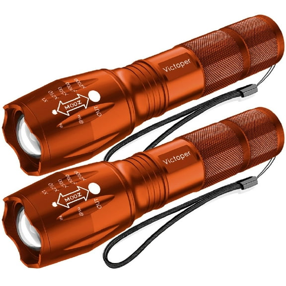 Victoper LED Flashlight 2 Pack Orange, Bright High Lumens Tactical Flashlights High Lumens with 5 Modes, Waterproof Zoomable Flash Light for Outdoor, Gifts for Father's Day Camping Essentials Gear